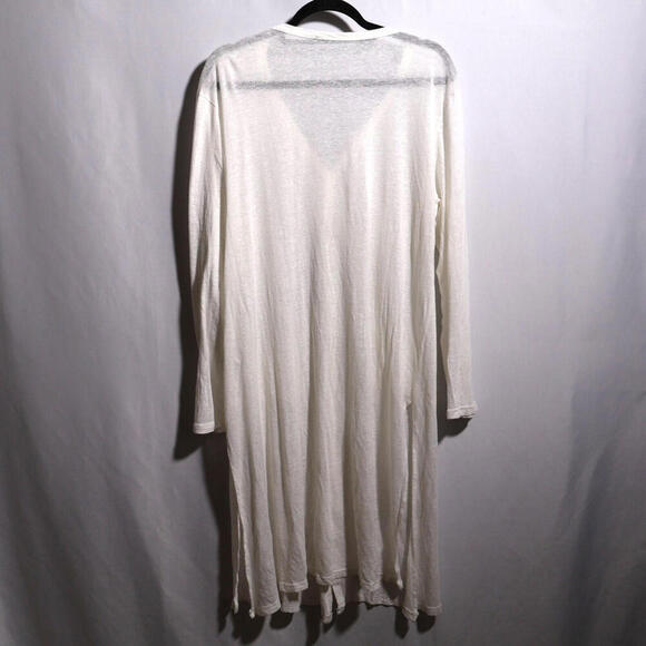 Doe & Rae Long White Duster Cardigan Lightweight Buttons Linen Modal Beachy Sz L - Picture 2 of 9